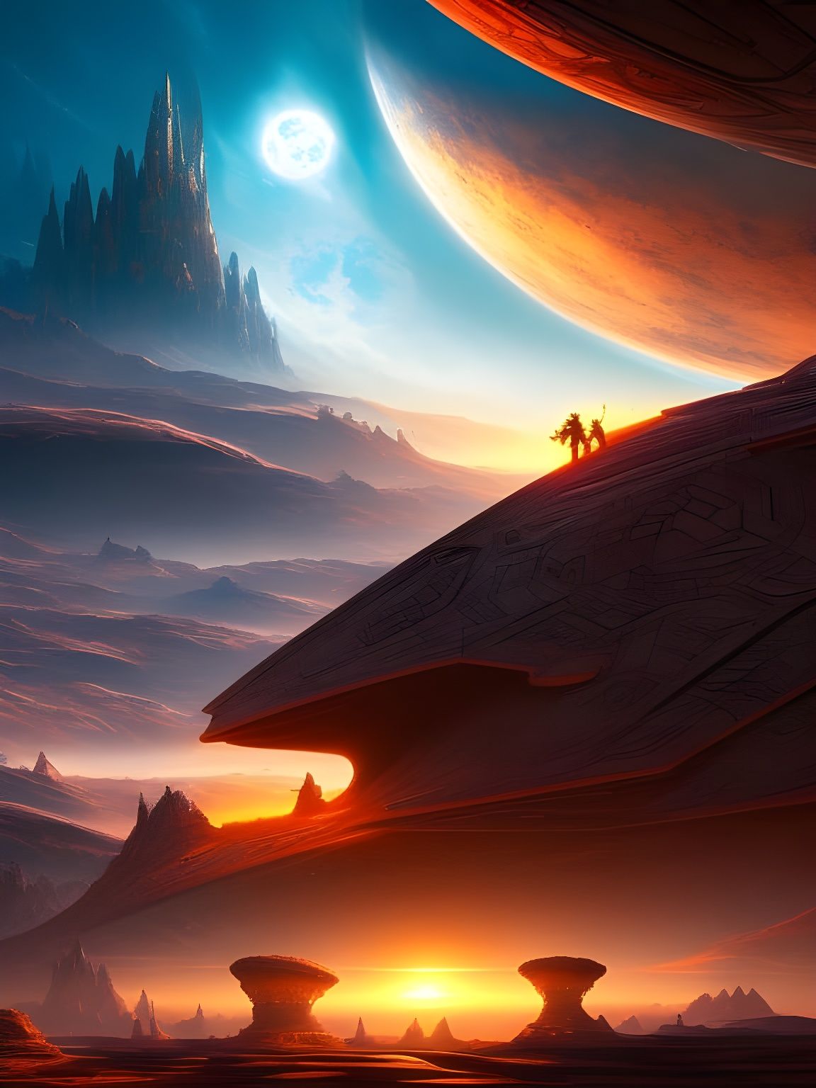 Detailed Alien UFO Abduction Over Midnight Desert