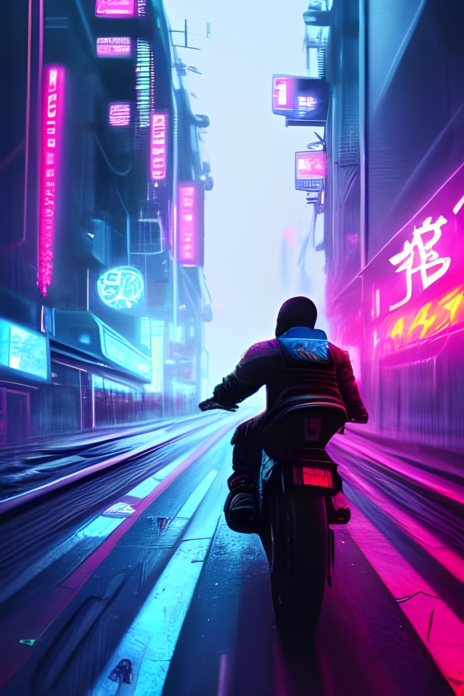 Cyberpunk Biker in Neo Tokyo: Detailed Digital Art