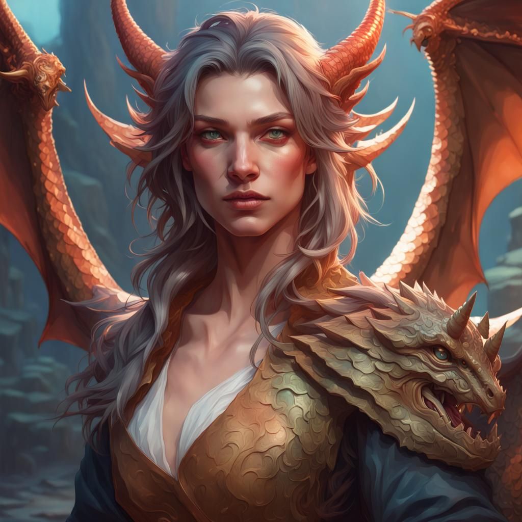 Detailed Dragon Woman Portrait in Artstation Style