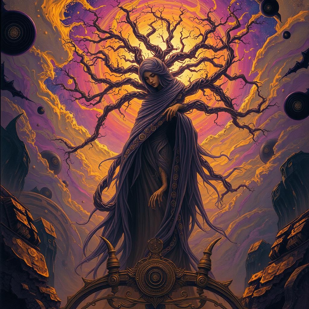 Ethereal Woman in Acidic Dreamscape as Ornate Art