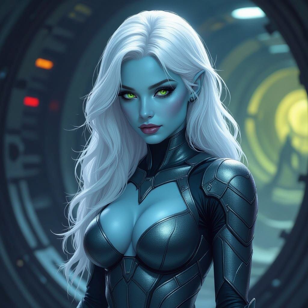 Cyberpunk Goddess in Metallic Armor