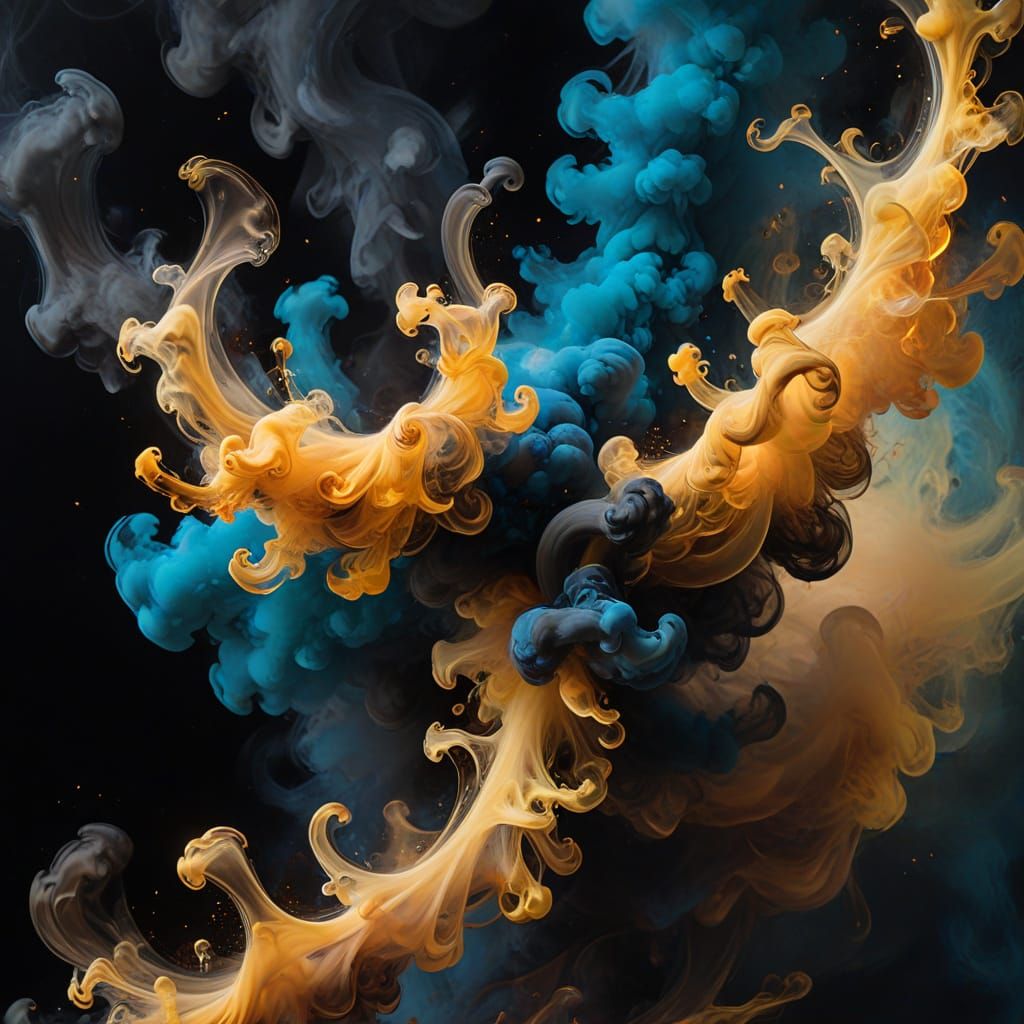 Vibrant Smoke Swirls Around a Dark Form in Expressive Abstra...