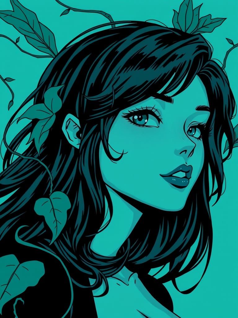Poison Ivy in Neo-Noir Anime Style