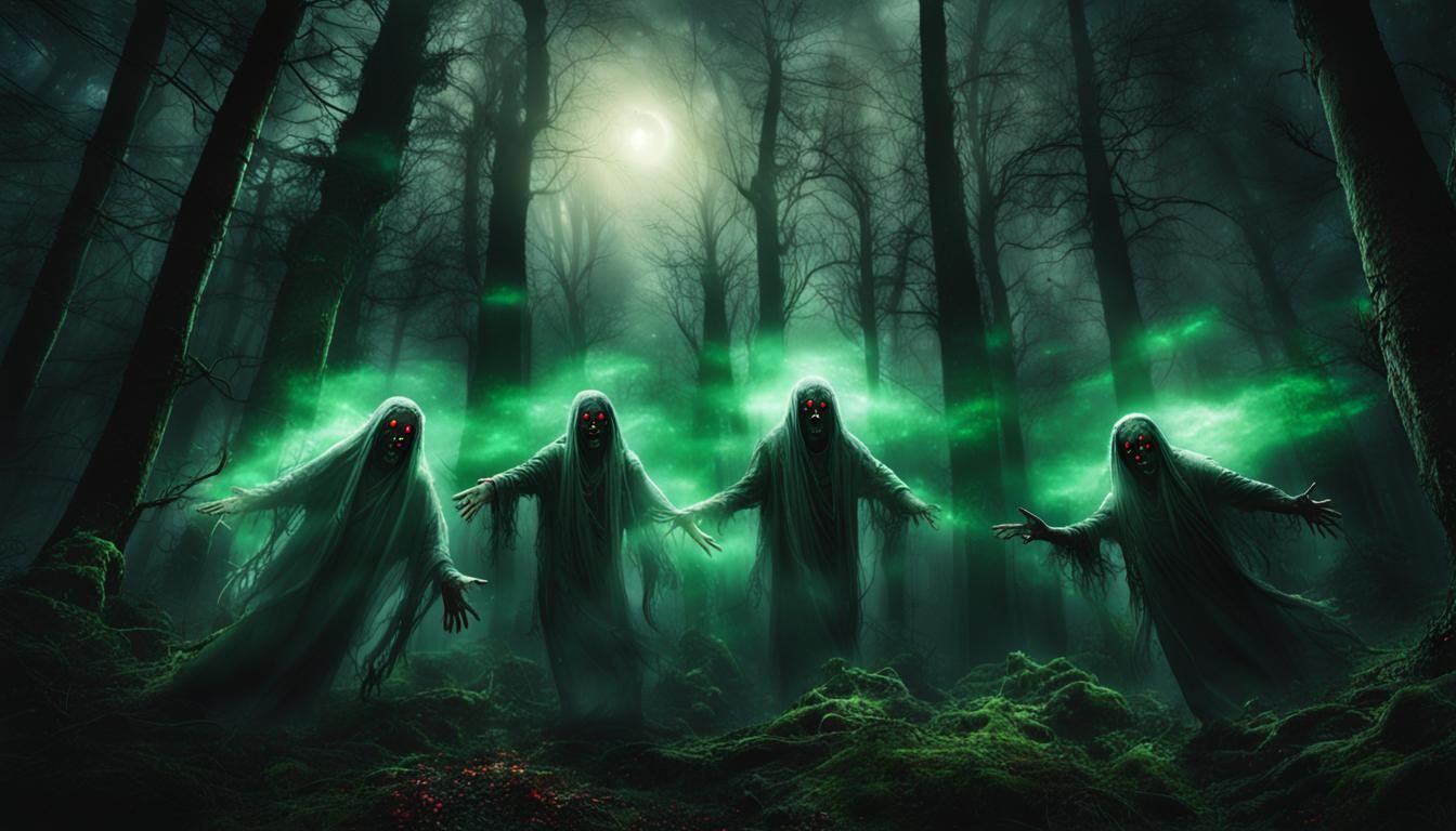 Ethereal Forest Spirits Ascend in the Night