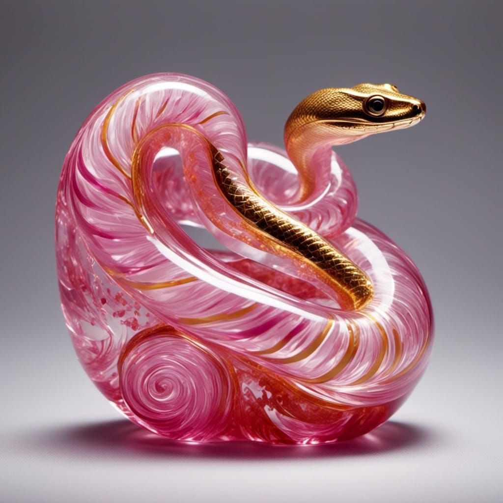 Snake in Shell with Pink and Gold Swirls