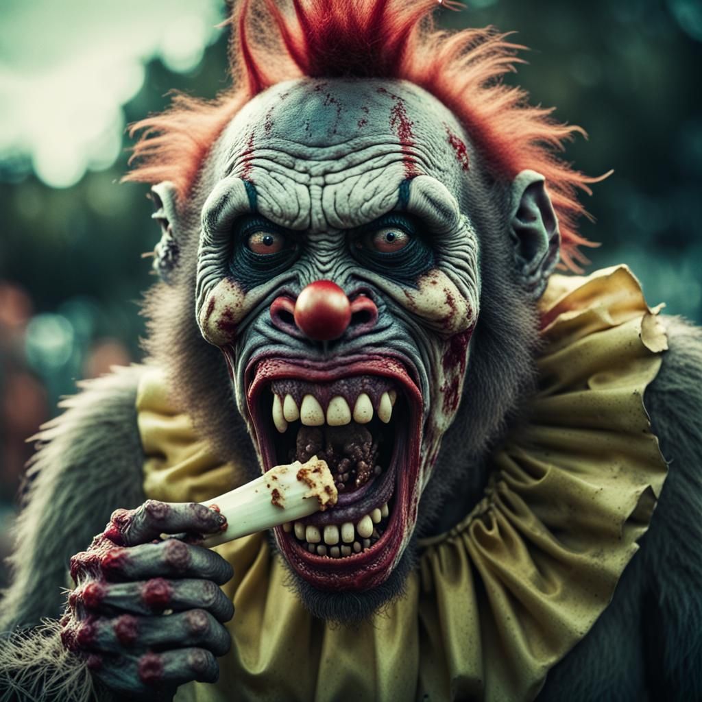 African American Zombie Monkey Clown Gnawing a Bone
