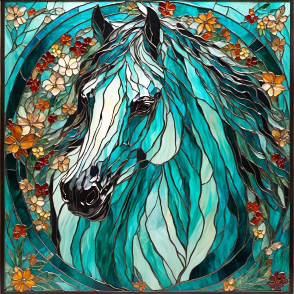 Wild Horse in Stained Glass Style