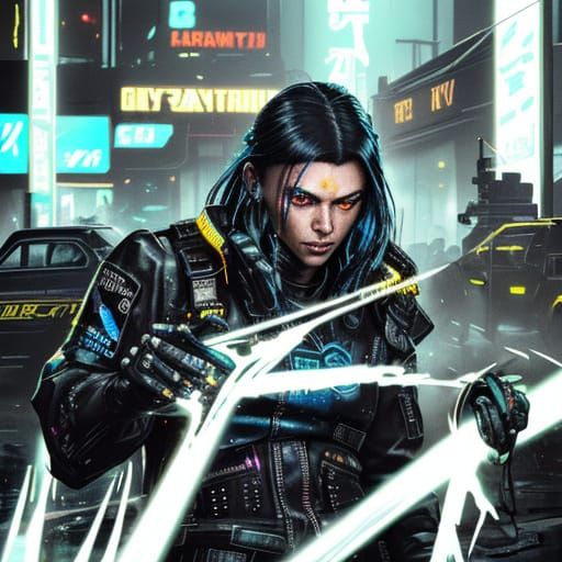 Cyberpunk Fashion Model in Smoky Retro-Futuristic Coffee Sho...