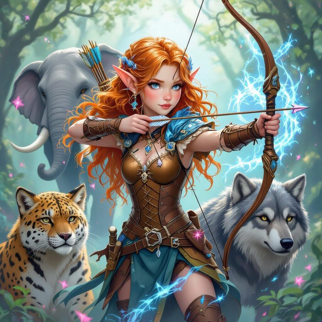 Ginger Elf Archer in a Whimsical Style