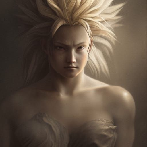 Female Super Saiyan in Renaissance Horror Style