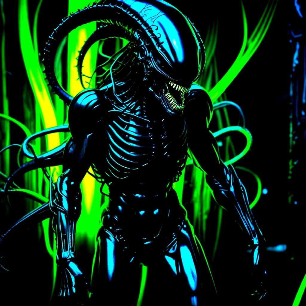 Xenomorph Predator Hybrid in Biomechanical Horror Style
