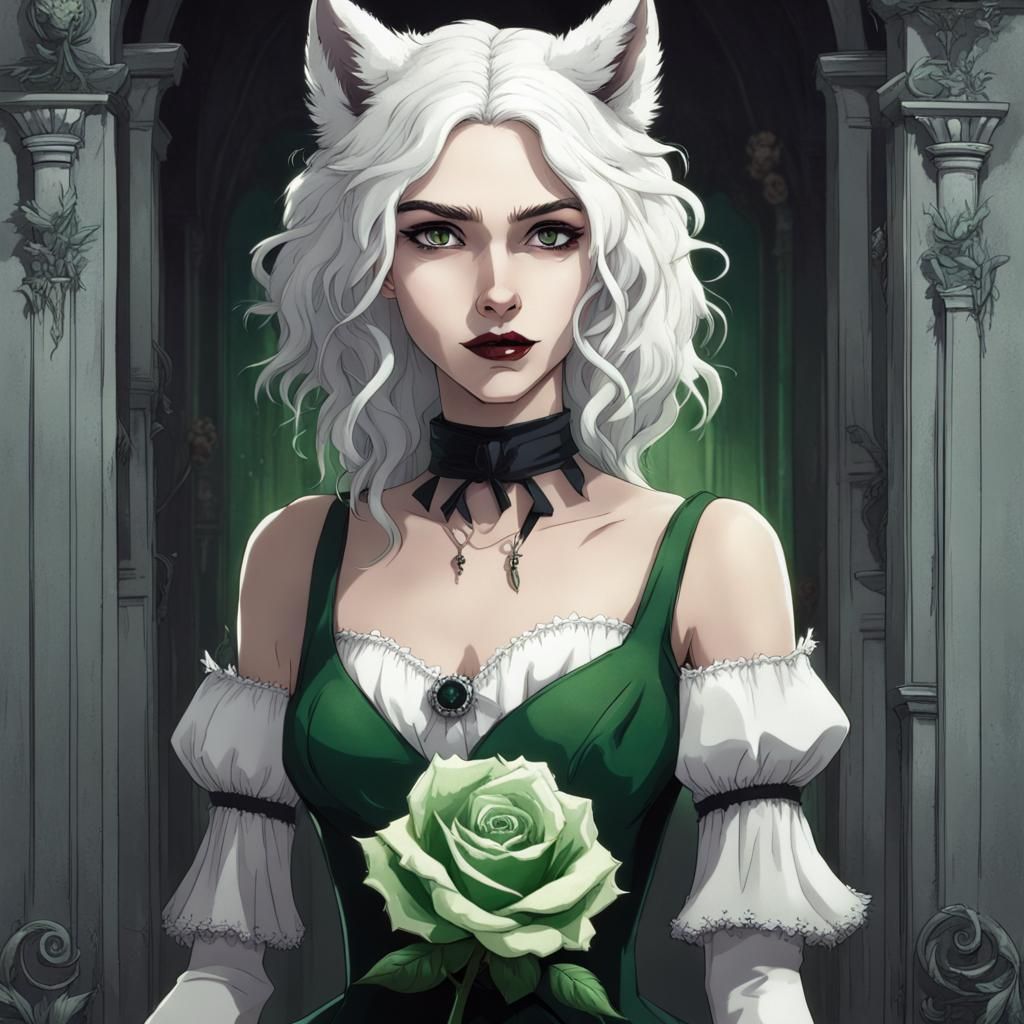 Gothic Woman with Wolf Features in Burton Style