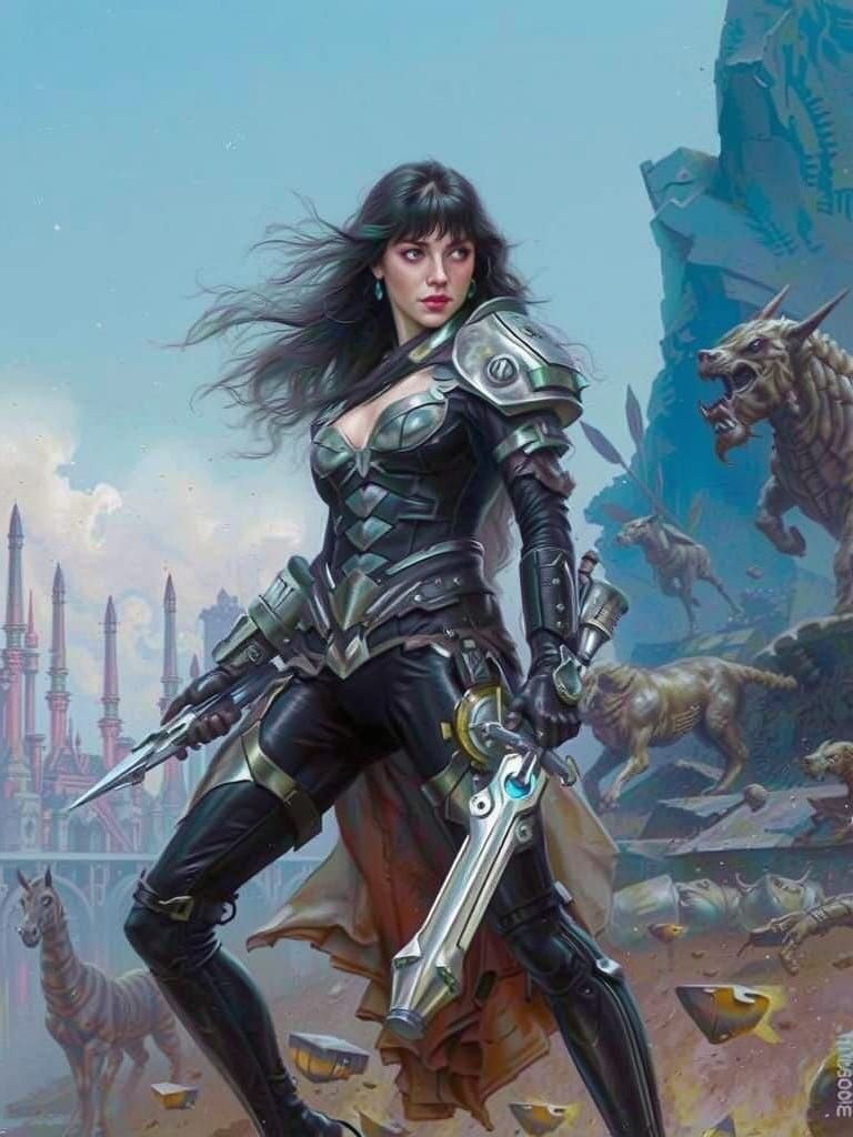 Epic Female Warrior Portrait, Detailed Acrylic Art