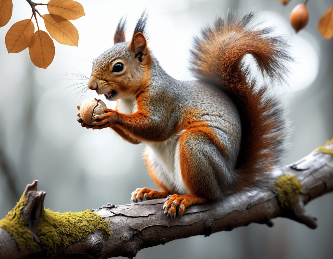 Squirrel with Nut: Photorealistic Fantasy Illustration