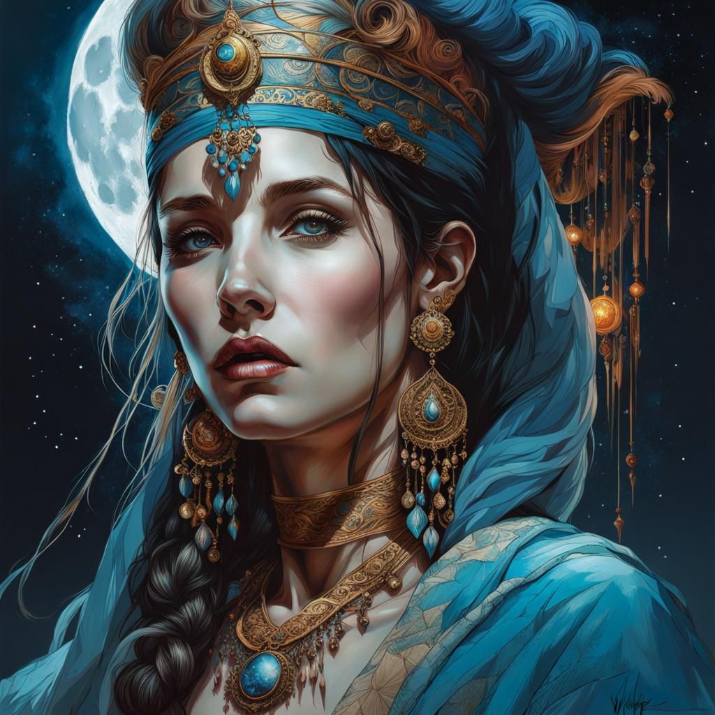 Moonlit Genie Portrait in Photorealistic Style