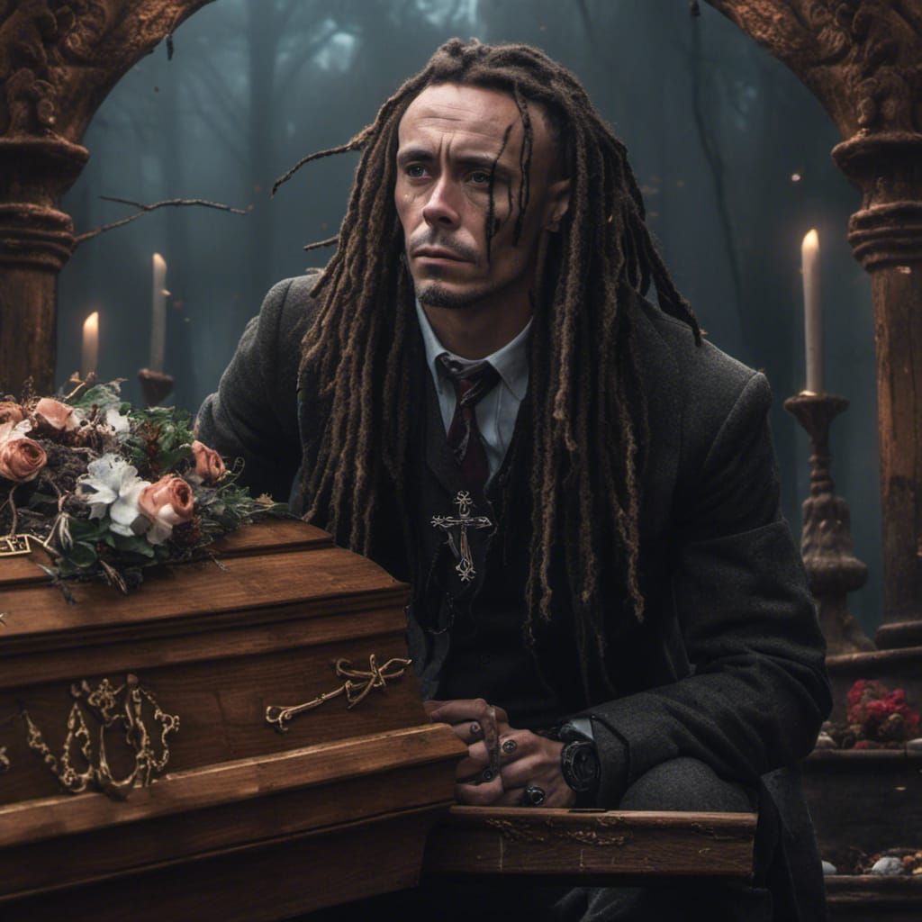 Funeral Coffin Portrait with Dreadlocks in Matte Painting St...