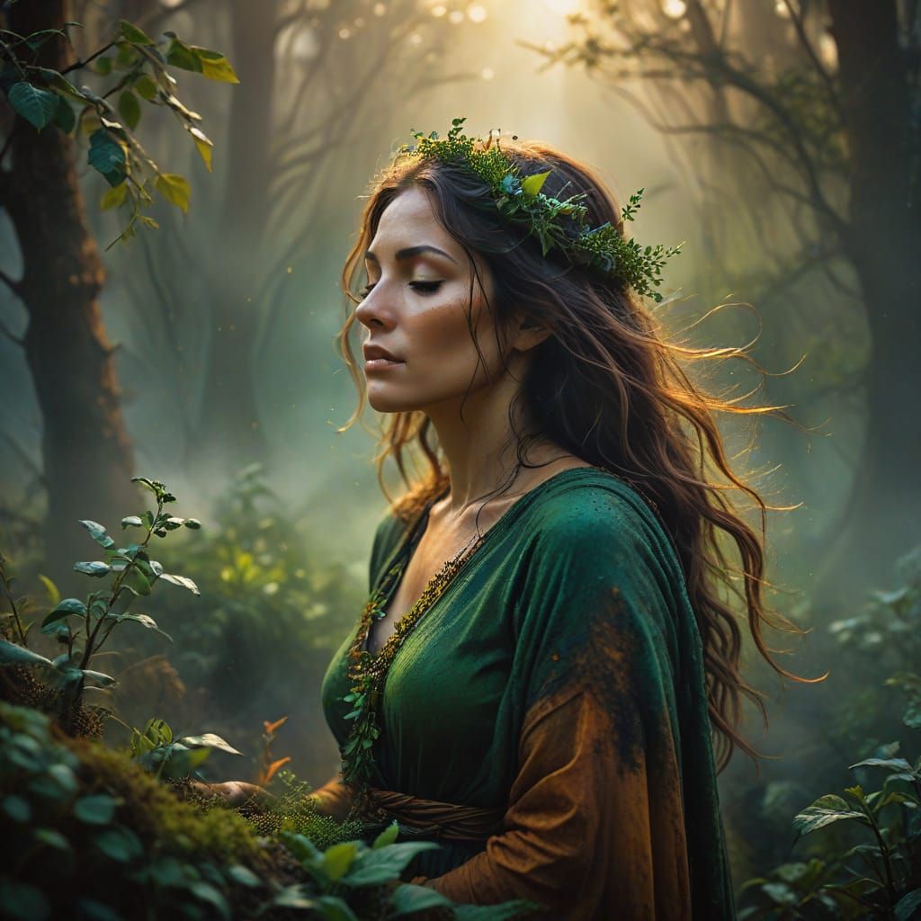 Mother Earth Gaia in Vibrant Oil Painting