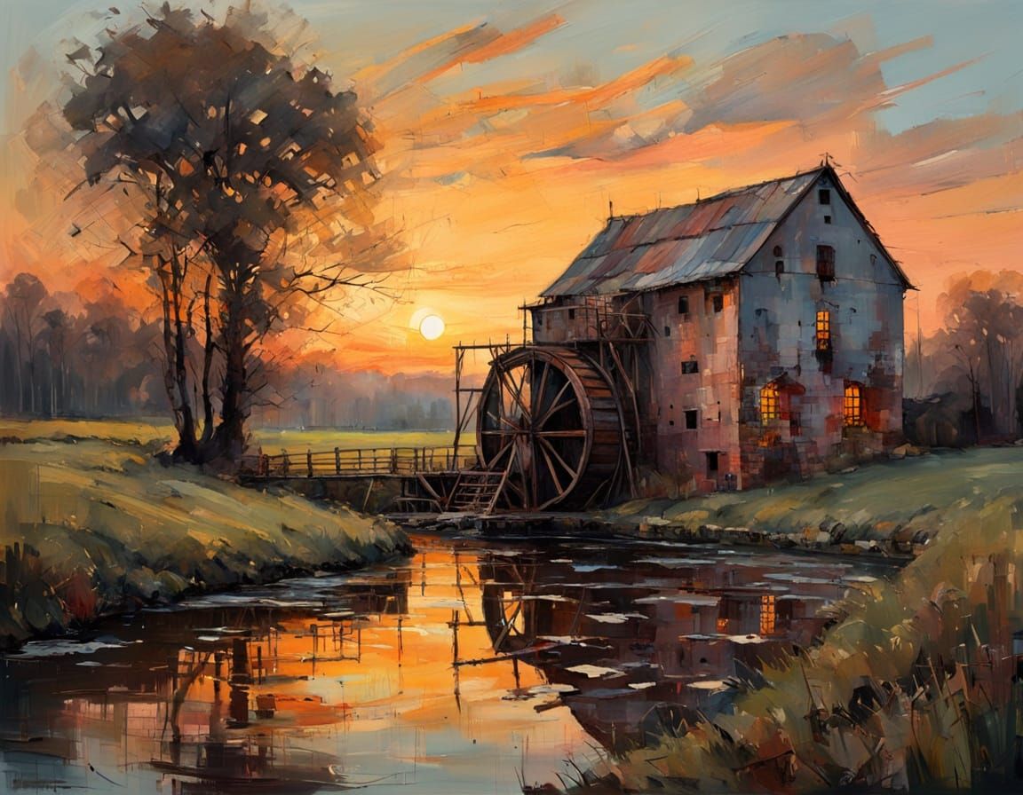 Historic Watermill in Soft Evening Light, in Vibrant Express...