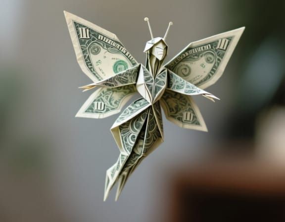 Origami Fairy Crafted from Dollar Bill