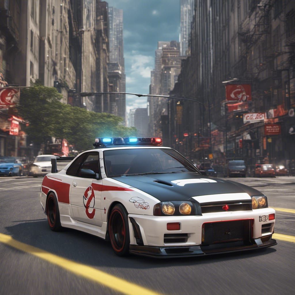 Ghostbusters Nissan Skyline GTR 34 Speeding, Detailed Painti...