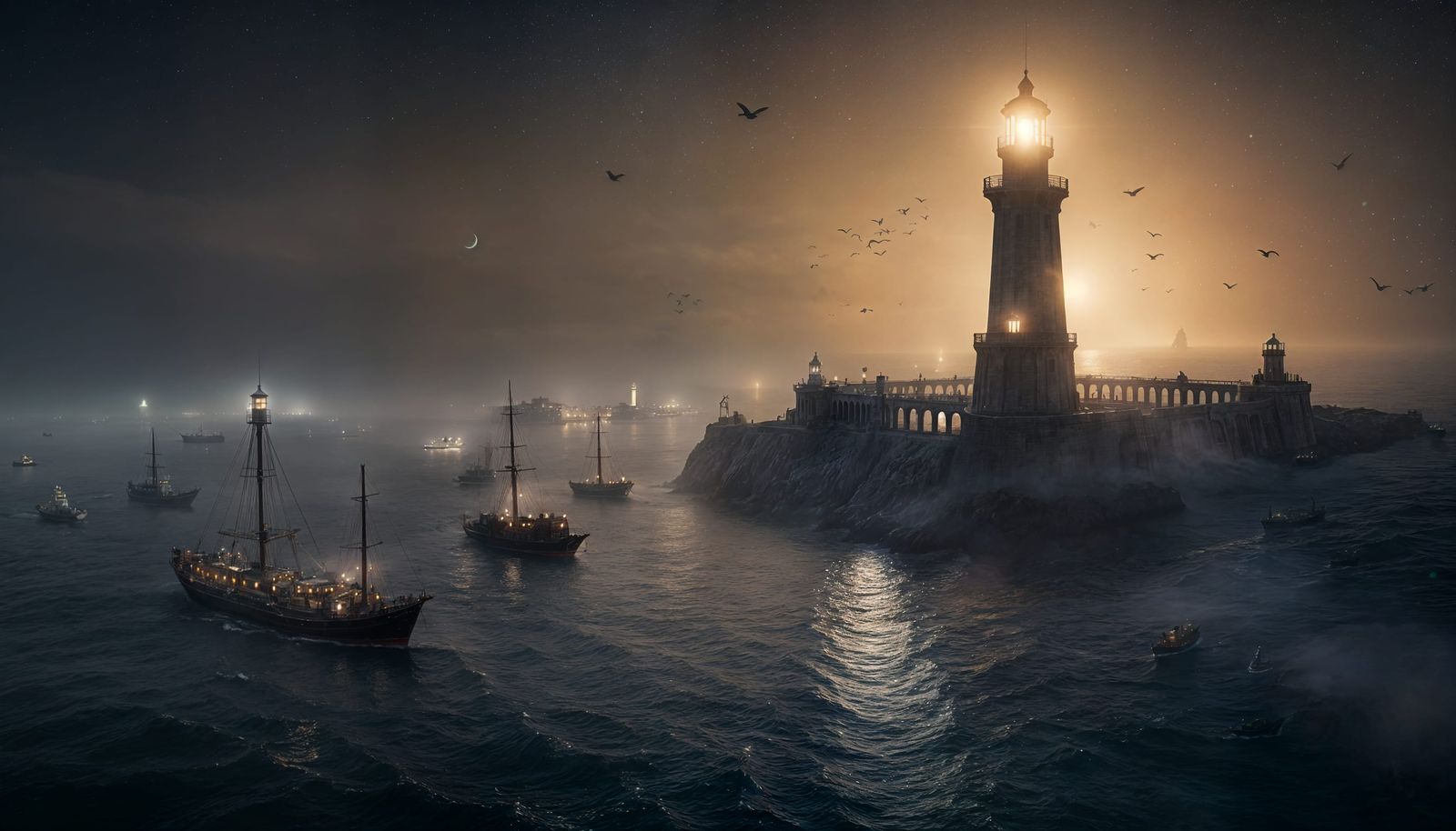 Lighthouse of Alexandria in Misty Night