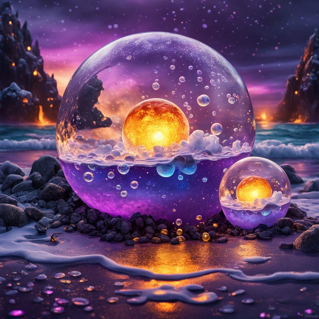 Frosted Frozen Bubbles in Purple Water, Dark Fantasy Art