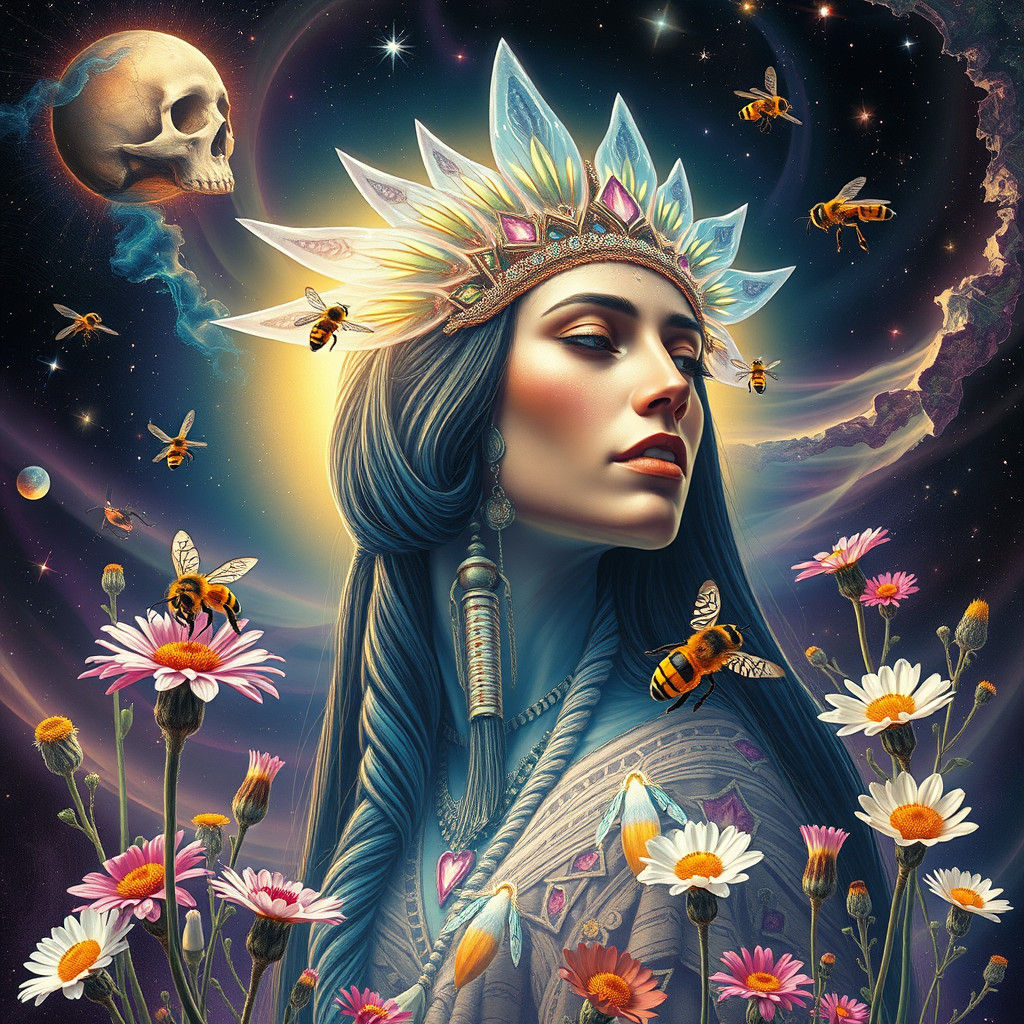 Native American Goddess with Bees in Astral Style