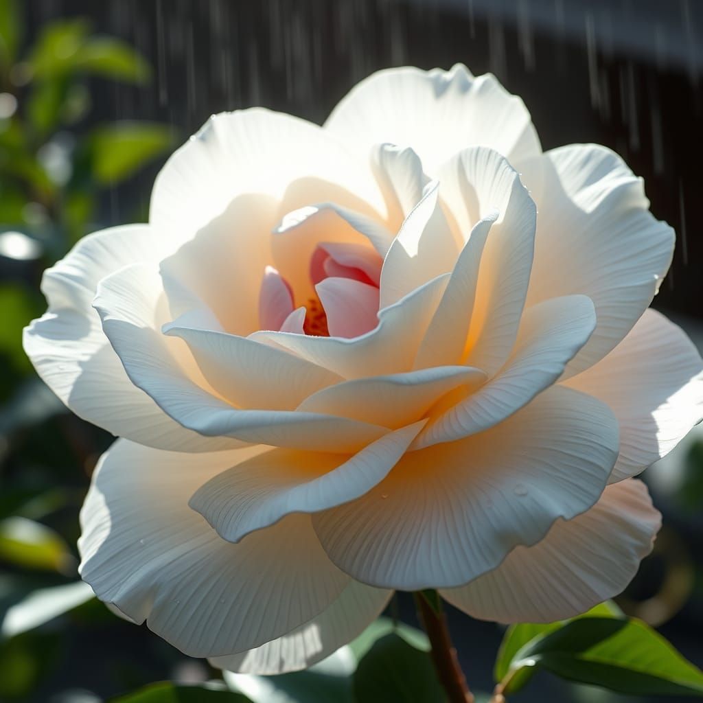 White Japanese Rose Close-Up: Matte Painting