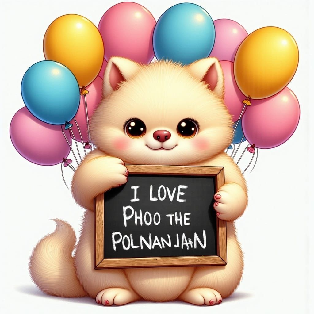 Cream Pomeranian with Chalkboard in Oil Painting Style