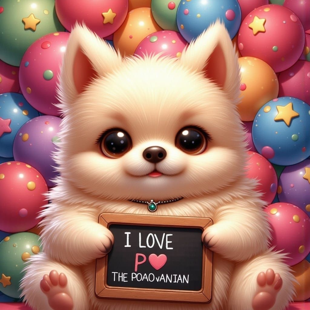 Cream Pomeranian Holds 'I LOVE PHOO' Sign