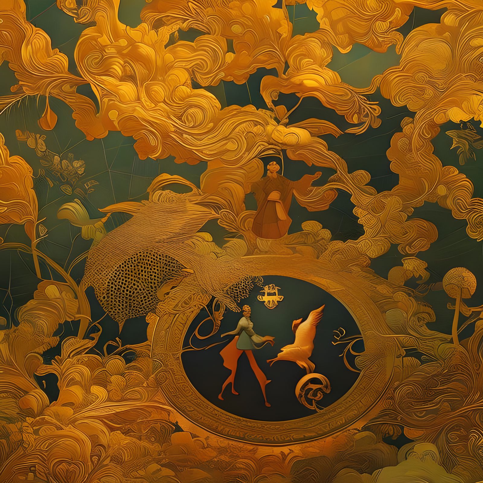 Cats on Antique Furniture with Silk Embroidery