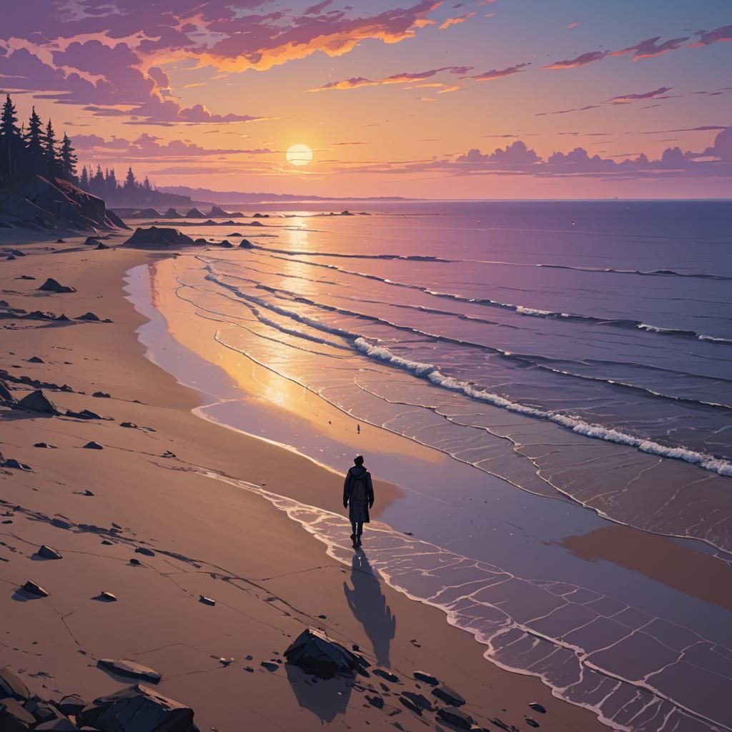 Dreamy Sunset Beach Scene in Concept Art Style