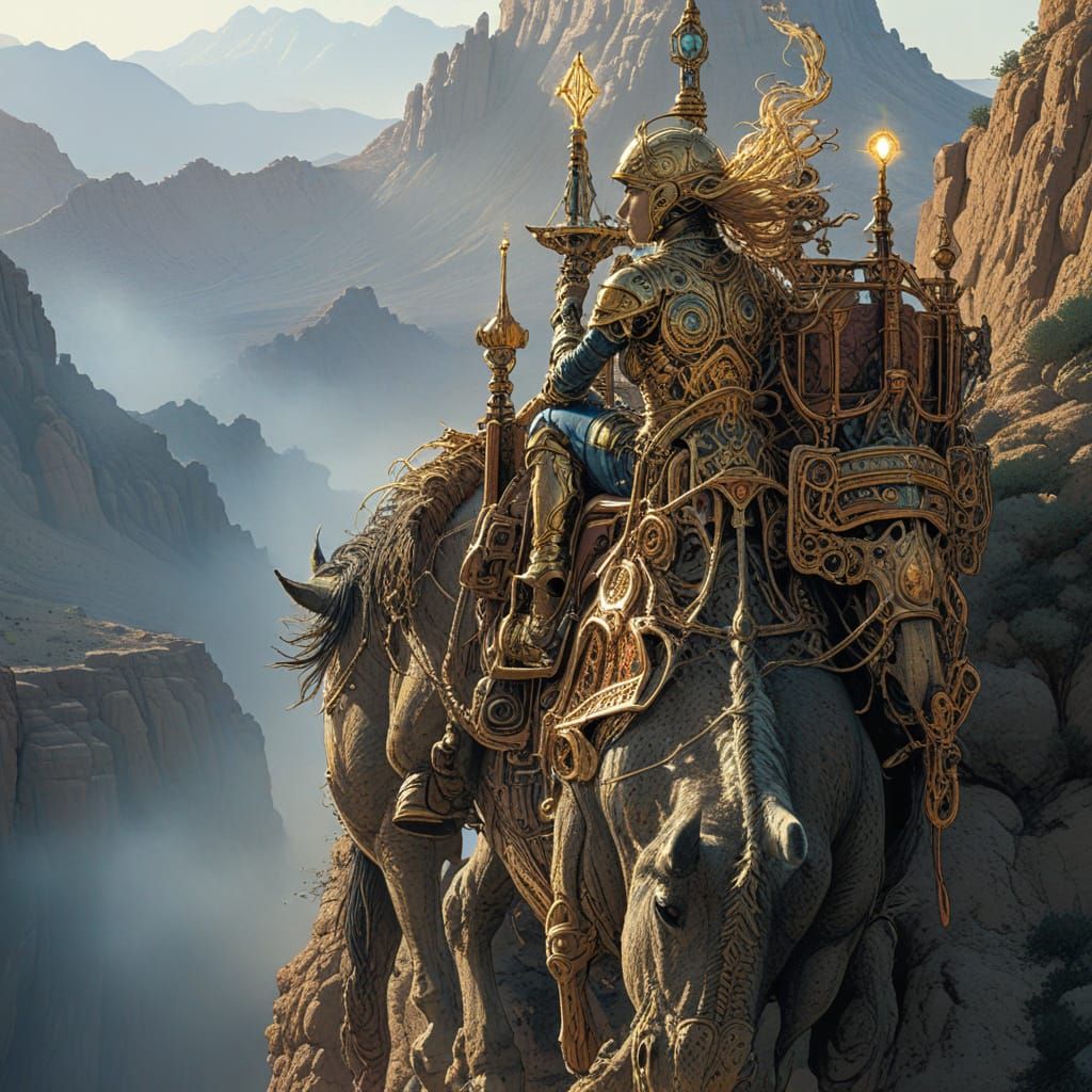 Woman on Horse in Desert, Moebius Comic Art