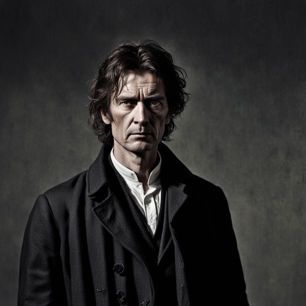 Sorrowful Man with Raven, Rembrandt-Style Chiaroscuro