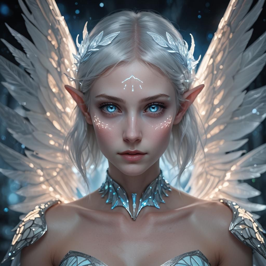 Pale Elf Woman with Glass Hair, Hyper-Realistic Art