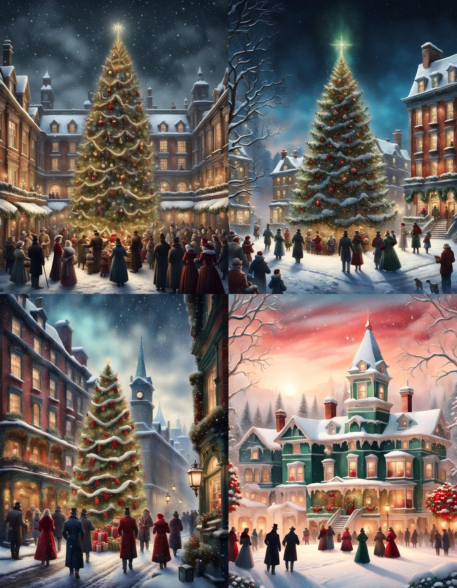 Victorian Christmas Scene with Carol Singers and Snow