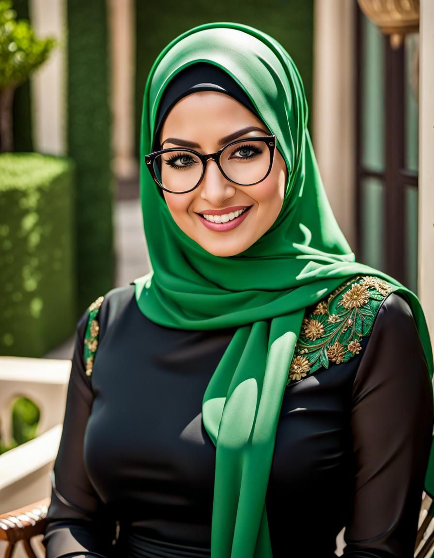 Pop Art Portrait of Woman in Hijab with Glasses