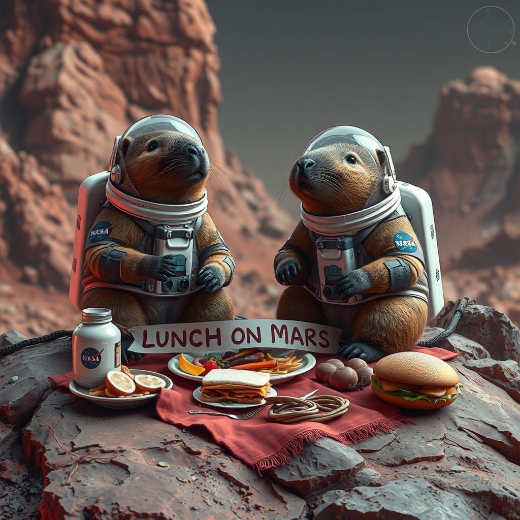 Capybaras Enjoy Intergalactic Picnic on Mars in Futuristic S...