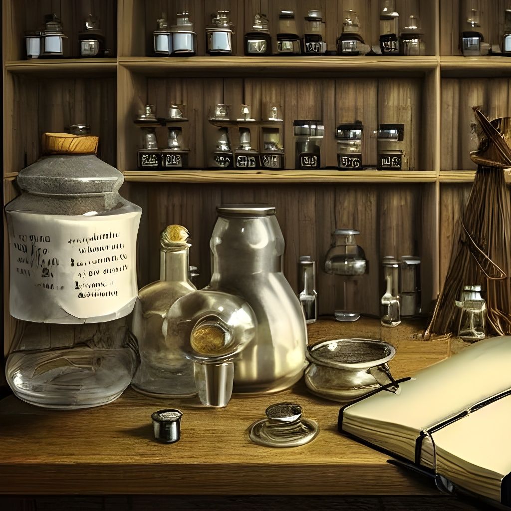 Alchemist's Table with Jars and Equipment