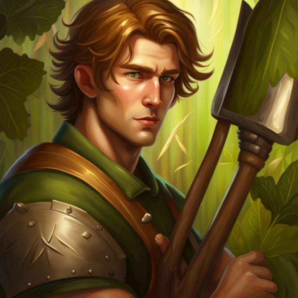 Farmer with Vegetable Shield and Farming Tool