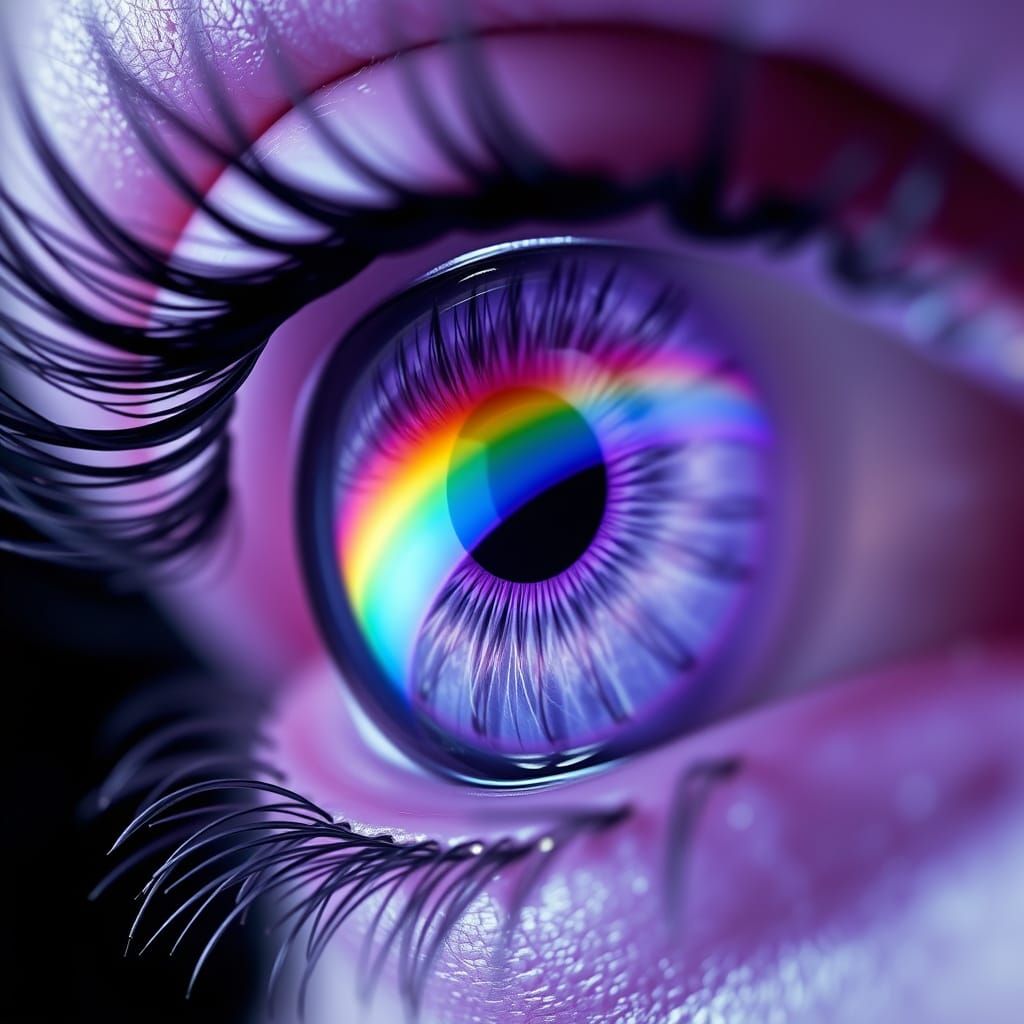 Hyper Realistic Violet Eye with Long Eyelashes and Double Ra...