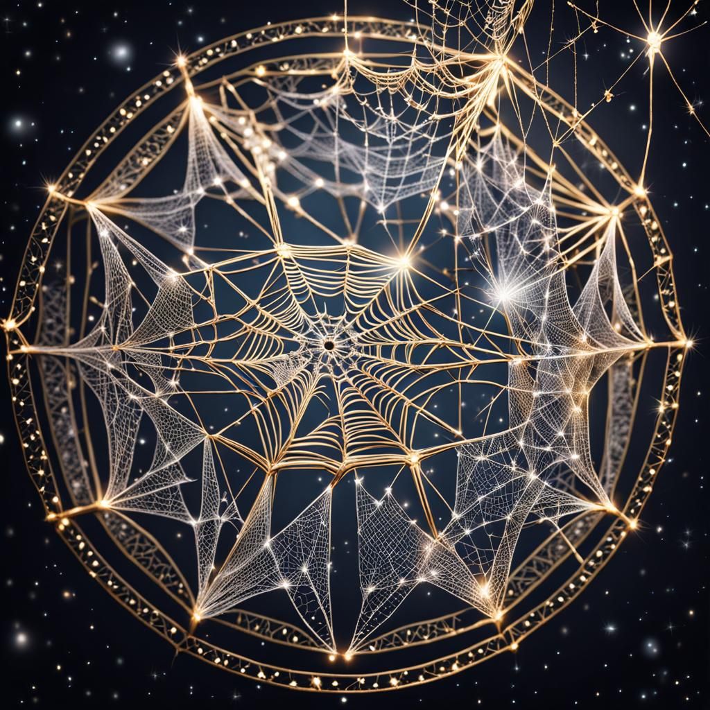 Spider Weaving a Web of Starlight: Cosmic Illustration