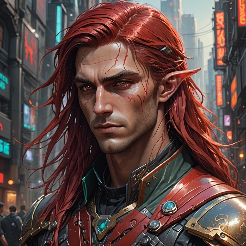 Handsome Cyberpunk Elf Portrait in 8K