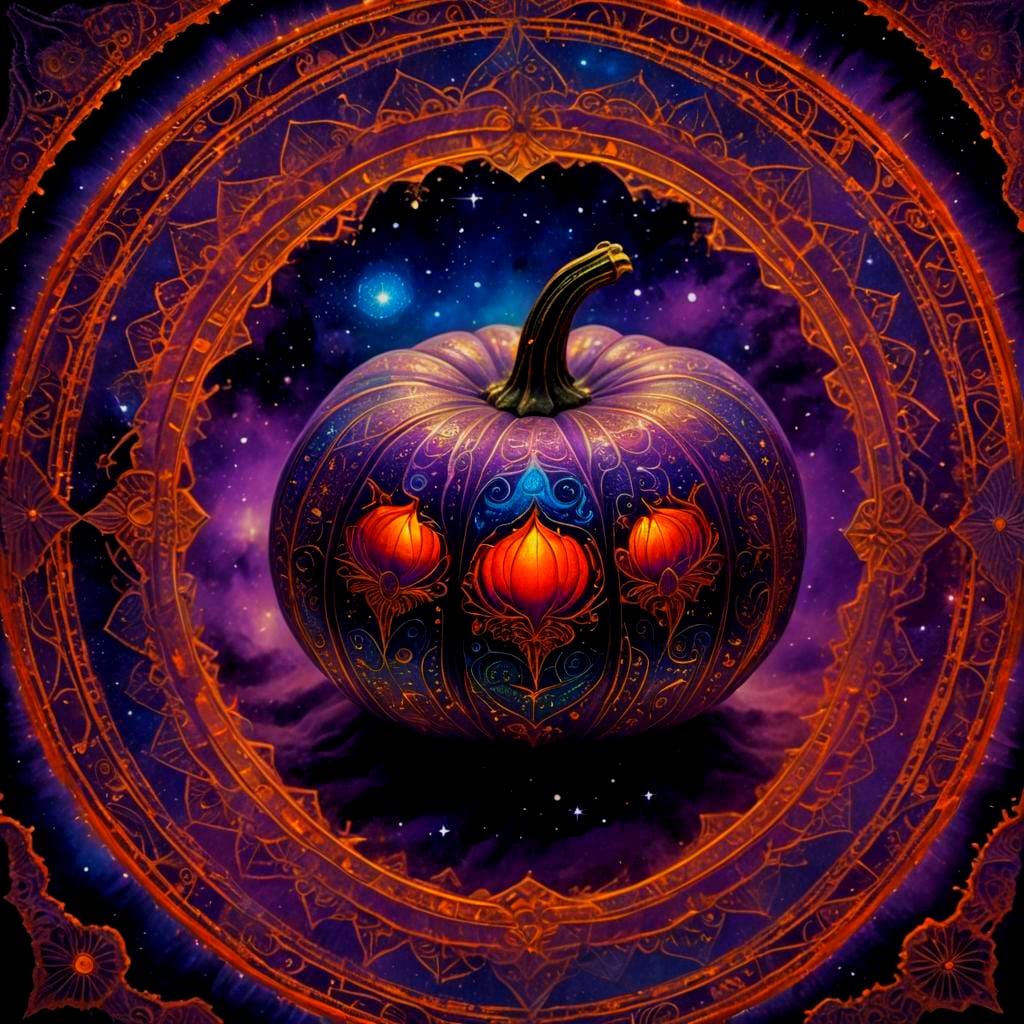 Holographic Cosmic Pumpkin in Mixed Media Style