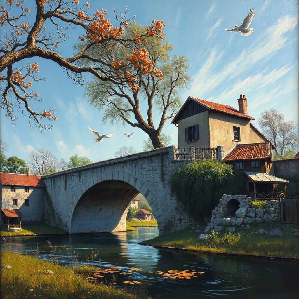 Stone Bridge 2 in Neo-Impressionist Style