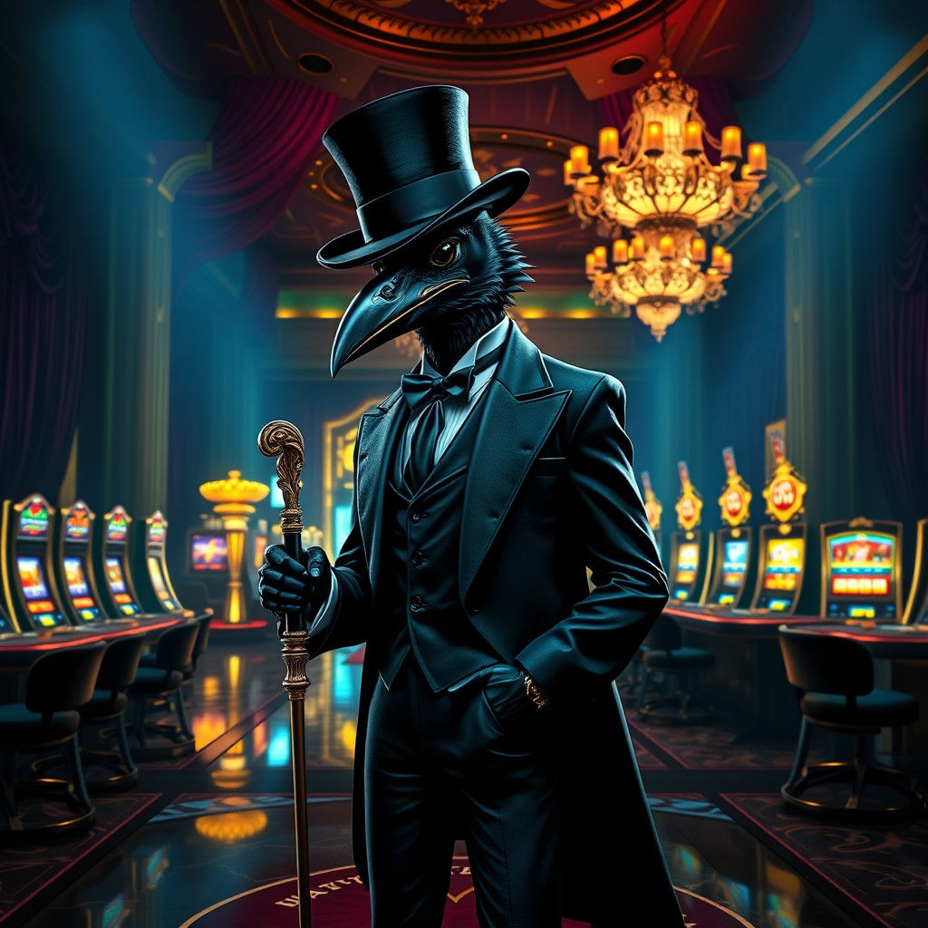 Suave Raven Gambler in a Neon Casino