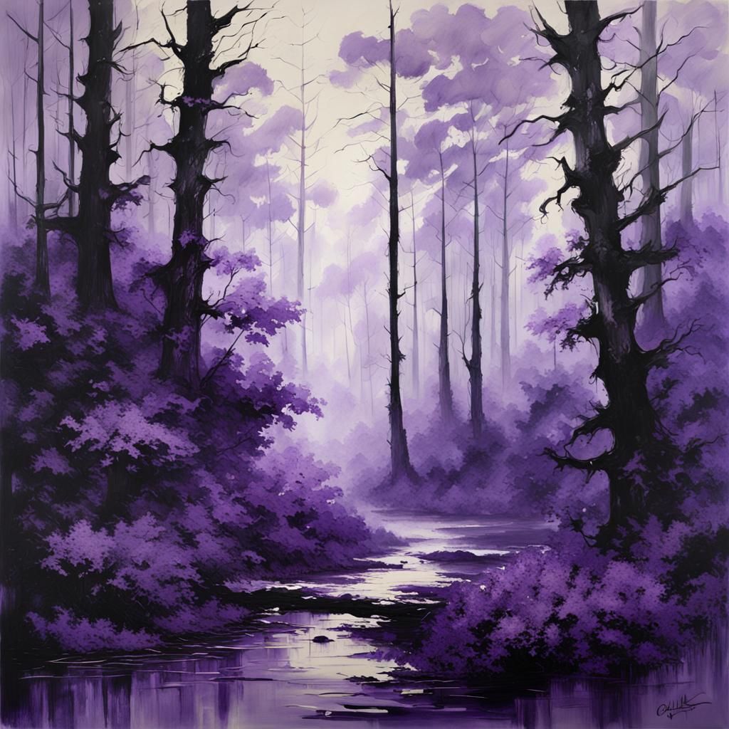 Mysterious Purple Forest in Misty Monochromatic Oils