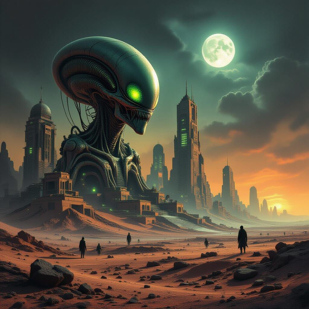 Abandoned Alien City on Lifeless Planet in Mystical Style