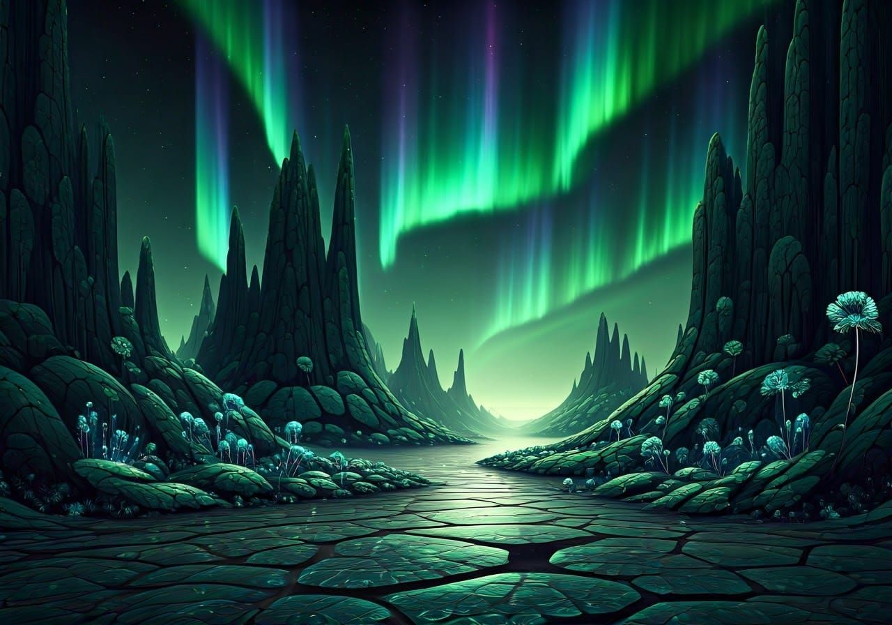 Aurora Borealis in Vibrant, Swirling Geometric Patterns