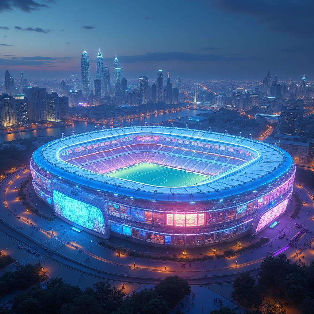 Surreal Futuristic Football Stadium in Cyberpunk Metaverse
